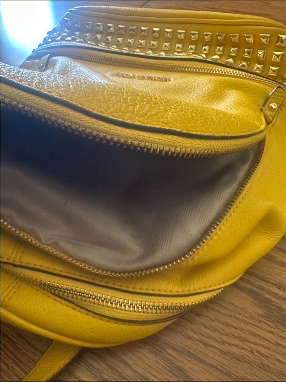 Michael Kors Yellow Pebbled Leather Studded Mini Backpack Gold Hardware - Picture 2 of 5